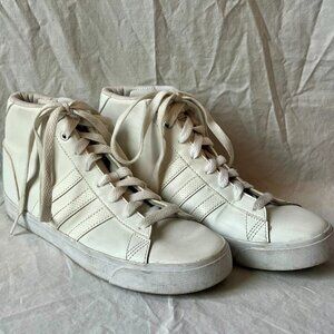Adidas Cloudfoam White Leather/White Stripes High Tops * Size 8